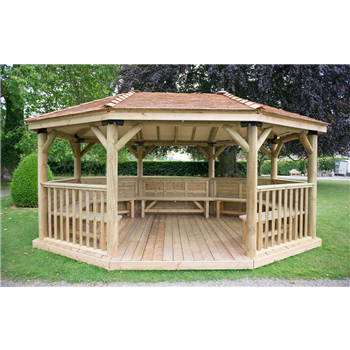 5.1m Premium Oval Wooden Gazebo with Cedar Roof available with Benches