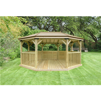 5.1m Premium Oval Wooden Gazebo with Timber Roof and Benches