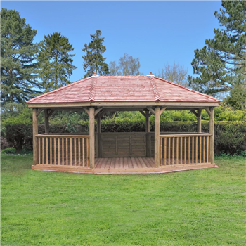 6m Premium Oval Wooden Gazebo with Cedar Roof available with Benches