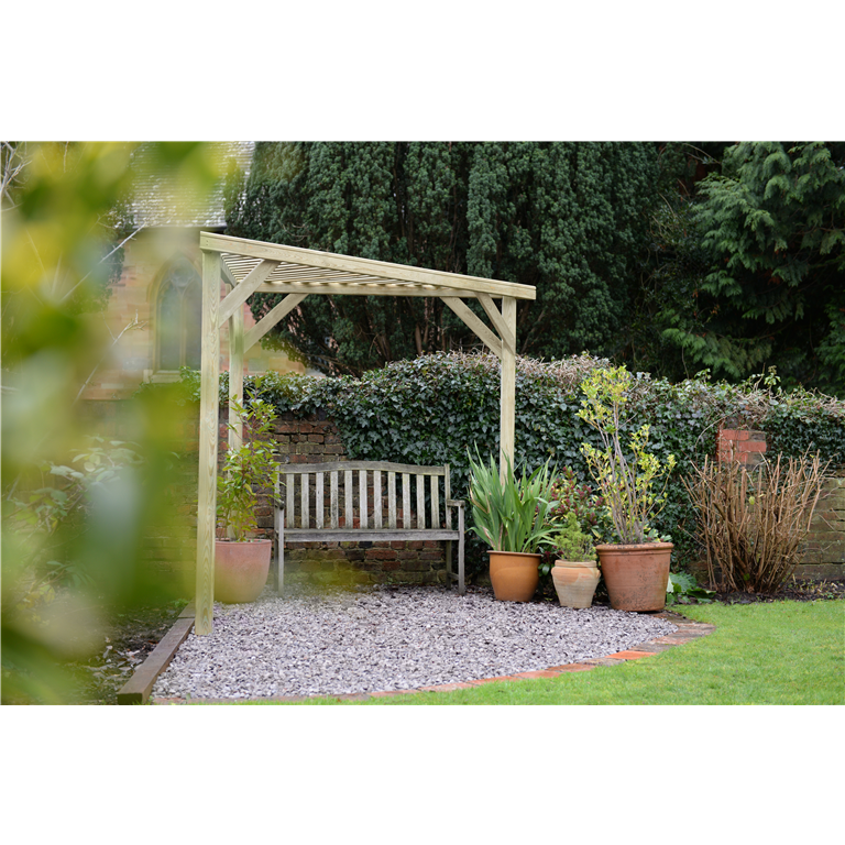 Slatted corner pergola by forest garden