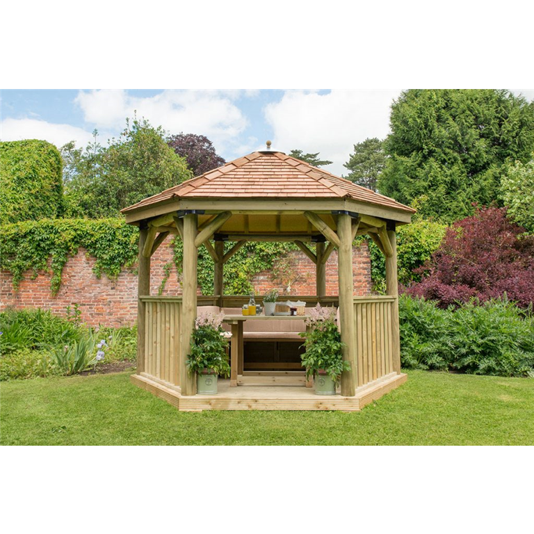 3.6m Hexagonal Wooden garden Gazebo Cream