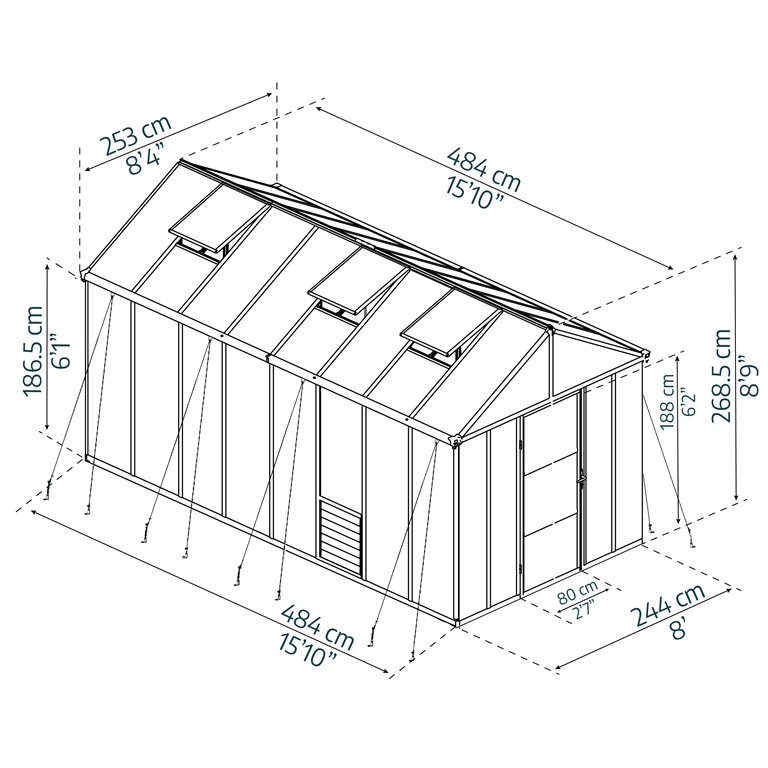 Glory Greenhouse 8 x 16 dimensions