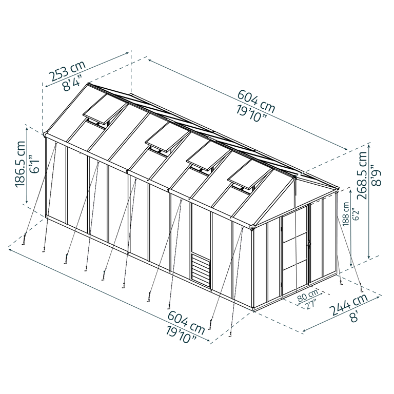 Glory Greenhouse 8 x 20 dimensions
