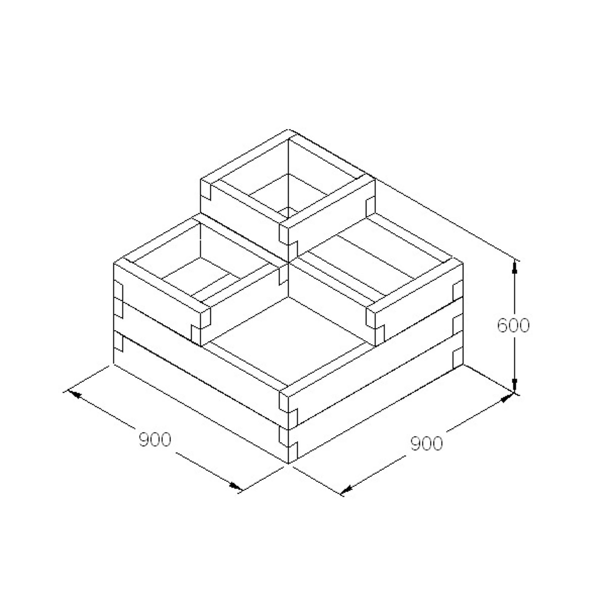 Caledonian Tiered Raised Bed 90 x 90 measurements